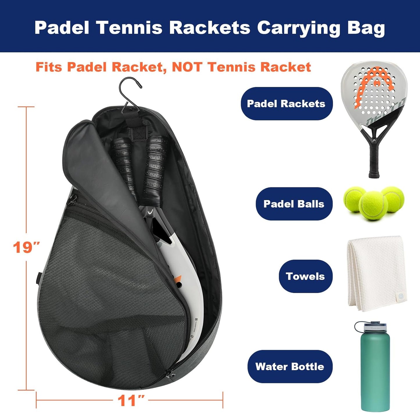 Padel Racket Bag Pickleball Paddle Sling Backpack Padel Racquet Storage Bag, Padel (Paddel Tennis) Equipment Carrying Bag with Mesh Pocket for 2 Paddles Ball Water Bottle & Accessory